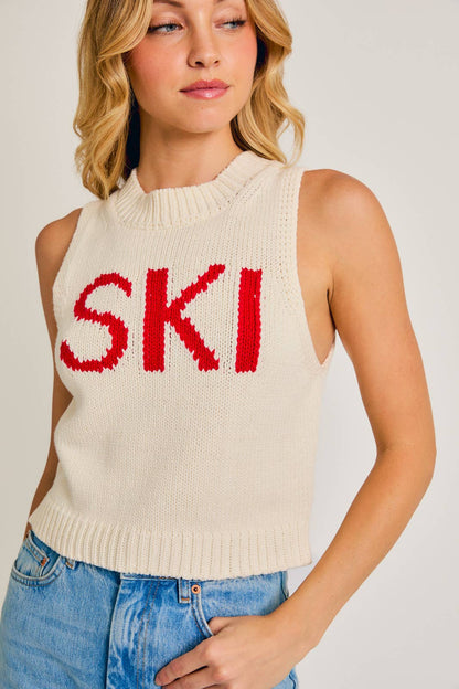 ROUND NECK SLEEVELESS "SKI"CHUNKY SWEATER