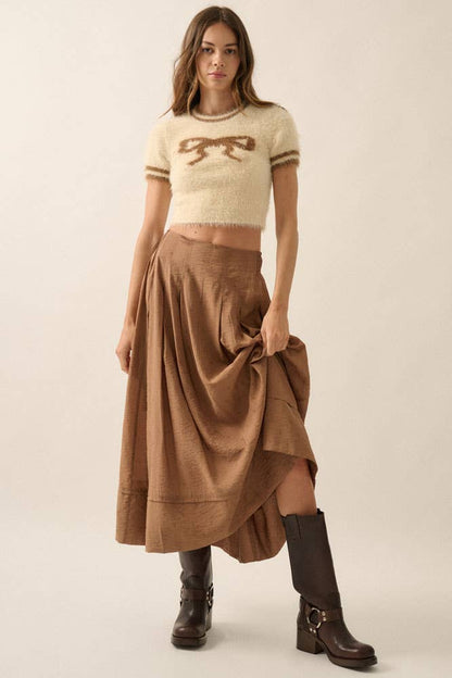 Fuzzy Kit Cropped Bow Graphic Short-Sleeve Sweater
