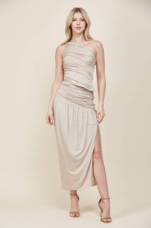 ONE SHOULDER RUCHED KNIT TOP