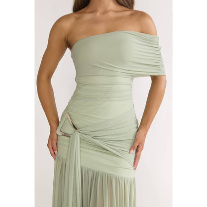 STRAPLESS ASYMMETRICAL OFF SHOULDER DRESS