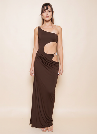 ONE SHOULDER CUT OUT BODYSUIT MAXI DRESS - DD11854FO