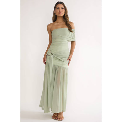 STRAPLESS ASYMMETRICAL OFF SHOULDER DRESS