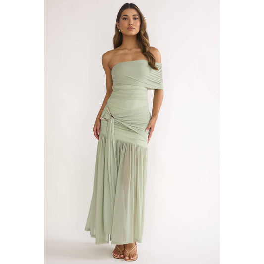 STRAPLESS ASYMMETRICAL OFF SHOULDER DRESS