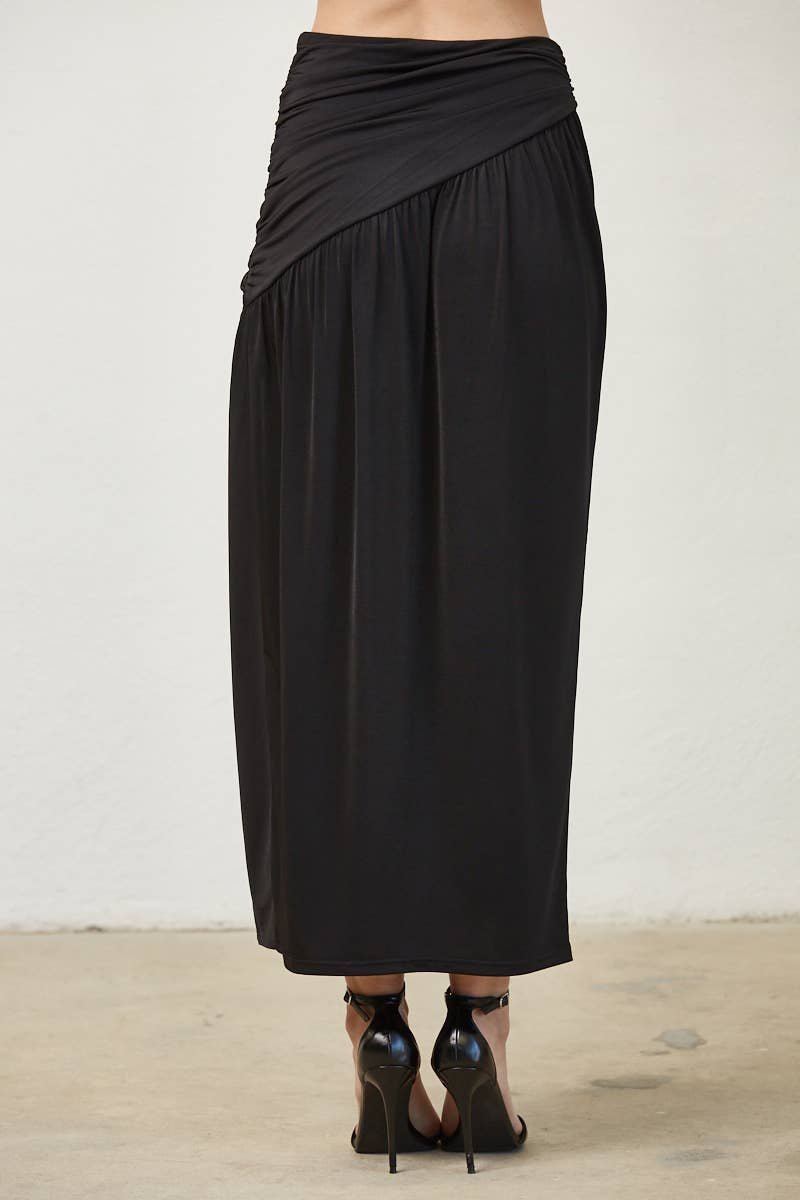 Asymmetrical Ruched Knit Maxi Skirt