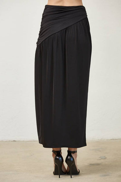Asymmetrical Ruched Knit Maxi Skirt