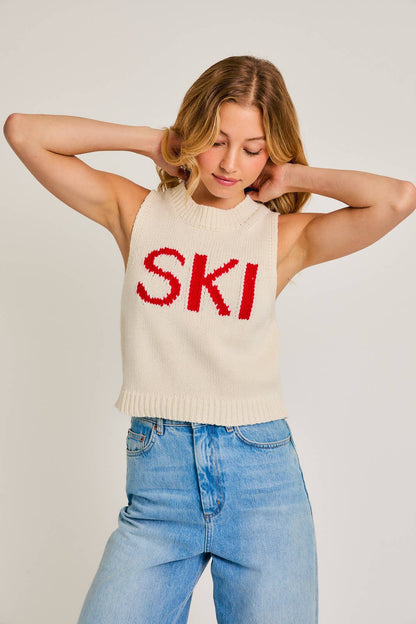 ROUND NECK SLEEVELESS "SKI"CHUNKY SWEATER