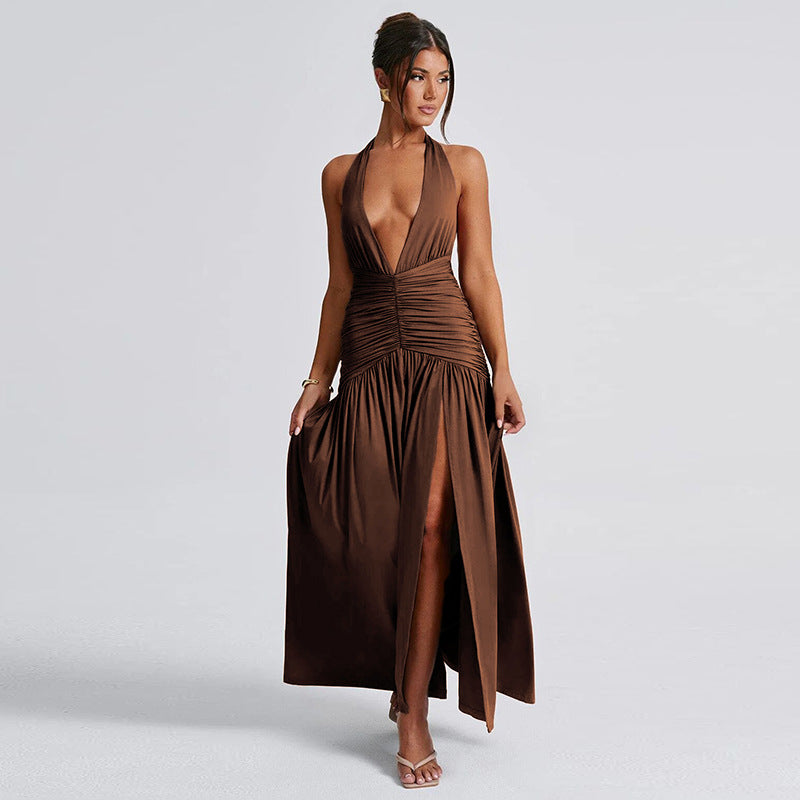 Sexy V- Maxi Dress brown