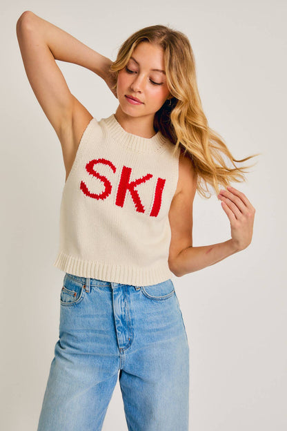 ROUND NECK SLEEVELESS "SKI"CHUNKY SWEATER