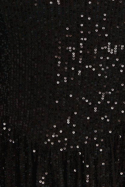 Velvet Bow & Lace Detail Sequin Mini Dress