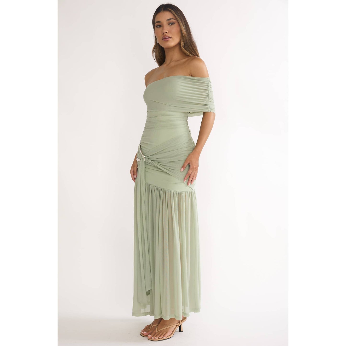 STRAPLESS ASYMMETRICAL OFF SHOULDER DRESS
