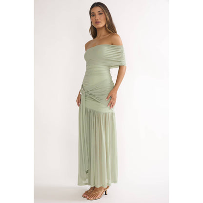 STRAPLESS ASYMMETRICAL OFF SHOULDER DRESS
