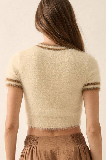 Fuzzy Kit Cropped Bow Graphic Short-Sleeve Sweater